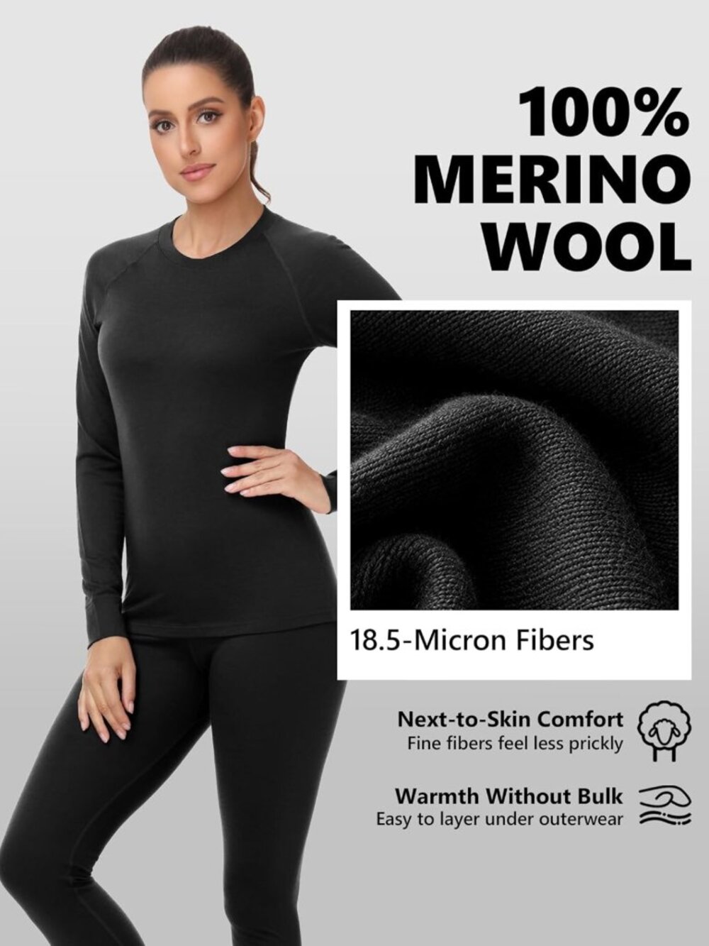 Cozy Women's 100% Merino Wool Thermal Base Layer Set for Ultimate Warmth - Picture 2 of 7